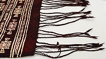 Ajar (Veil) or Bakhnug (Shawl), Loom-woven plain weave cloth in wool brocaded with fine geometric pattern; finished with warp-twisted fringes